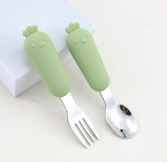 Stainless Steel Children's Cutlery Set with Spoon, Fork and Box, Baby Tableware with Cute Cartoon Patterns